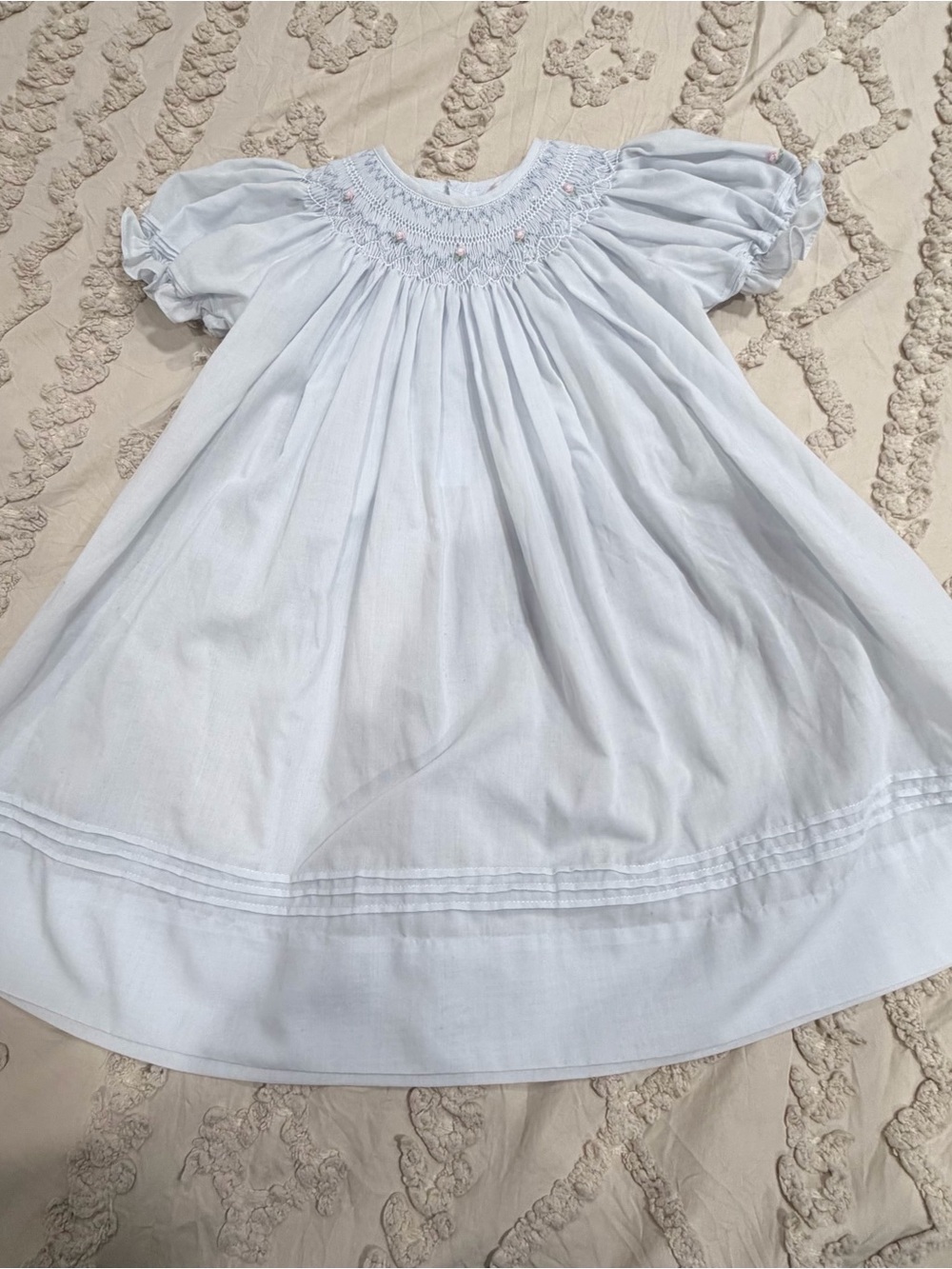 Hand Embroidered Smocked Puff Sleeve Baby Dress